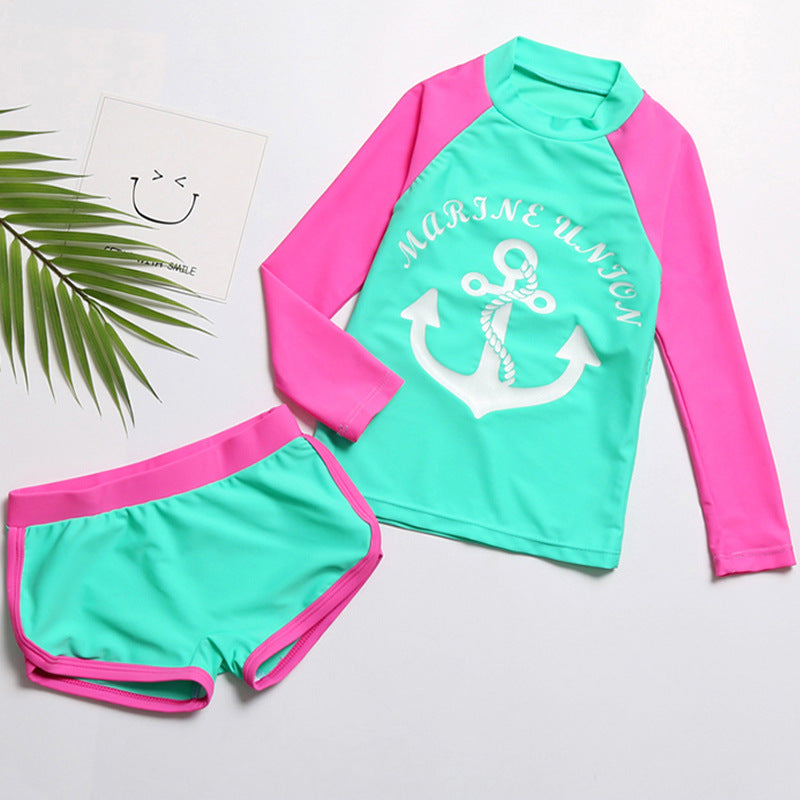 Wholesale Brother and Sister Split Boxer Long Sleeve Sunscreen Swimwear